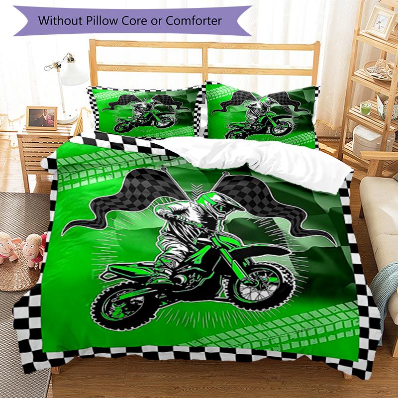 3pcs off road motorcycles Bedding Set Duvet Cover Closure Includes 1 Duvet Cover & 2 Pillowcases, Soft and Comfortable for All Seasons.