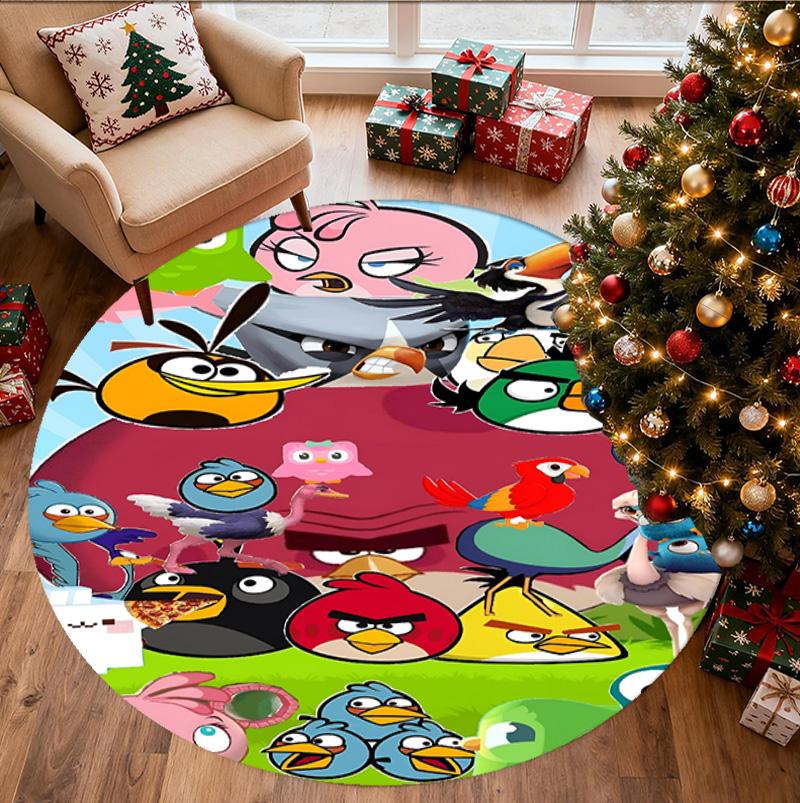 Angry Birds Pattern Round Rug, Indoor/Outdoor Mat, for Picnic, Gameroom, Bedroom, Office, Living Room, Home Decor Carpet, Birthday Gift