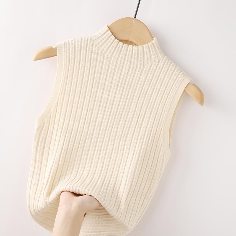 Летний трикотаж без рукавов, джемпер с высоким воротом, футболка, женский однотонный повседневный жилет в рубчик, облегающий крой
