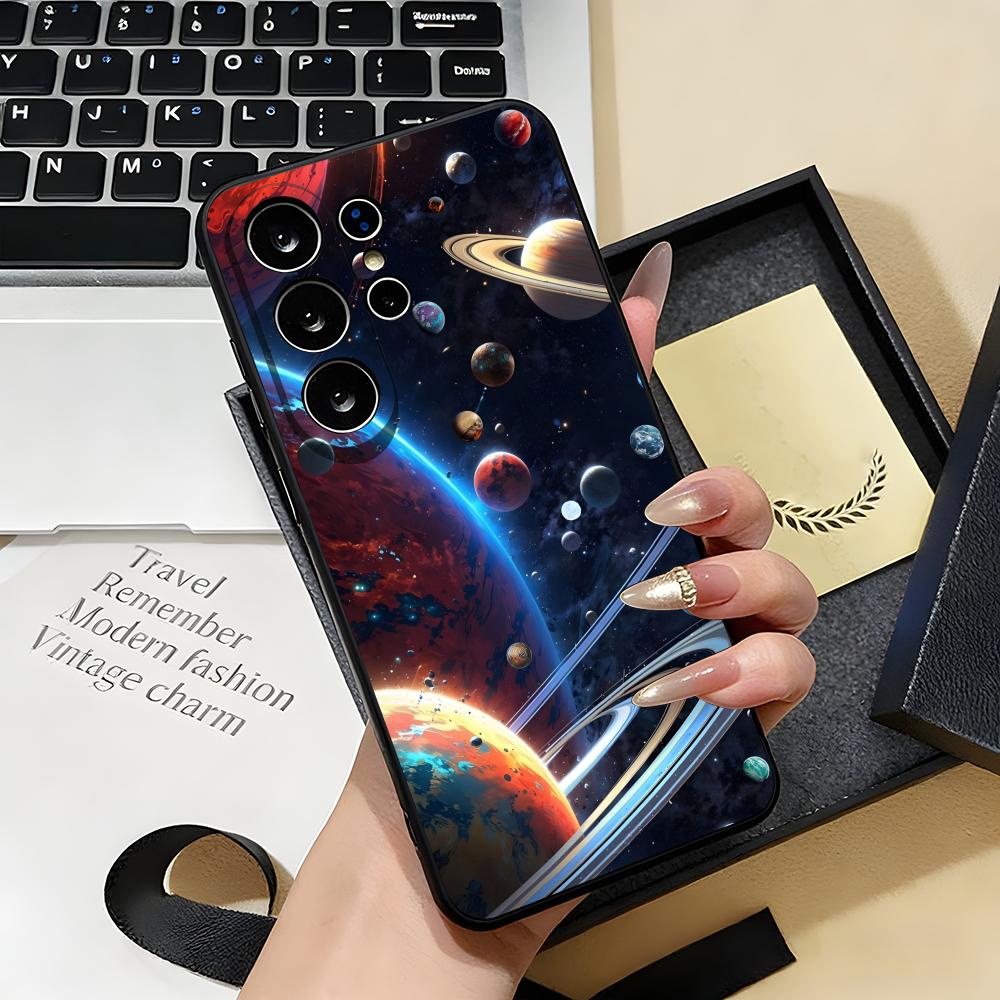 Чехол для телефона 'Космическая планета' для Samsung S26 S25 S24 FE S23 S22 S21 Plus S20 Ultra Note20Ultra Черный Мягкий корпус