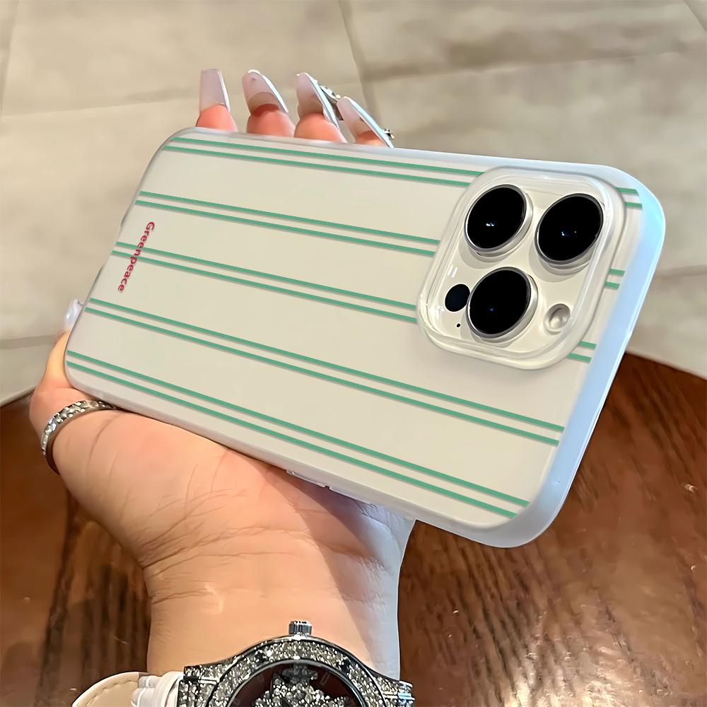 Green Vertical Stripes Phone Case For IPhone 17 Case For IPhone 13 16 15 14 12 17 Pro Max XR 7 8 SE Aesthetic Floral Cover Funda