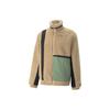 Spliced Logo Embroidery Stand Collar Zip Jacket Men Jacket Brown Green 536131-01