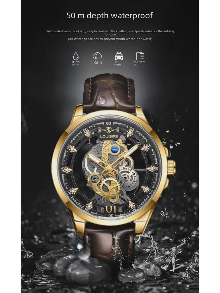 2023 Двусторонние автоматические часы-скелетоны для мужчин в деловом стиле — водонепроницаемые, светящиеся