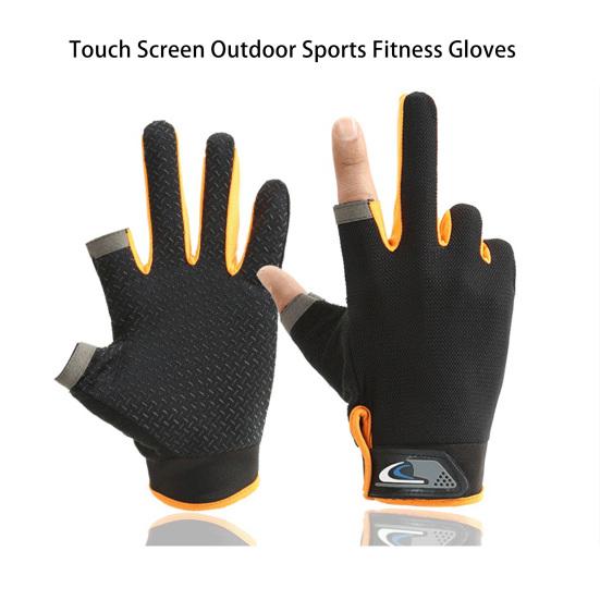 1 Pair Fishing Gloves Anti-Slip Breathable Two Finger Cut Rough Palm Great Friction Hands Protection Contrast Color Touch Screen