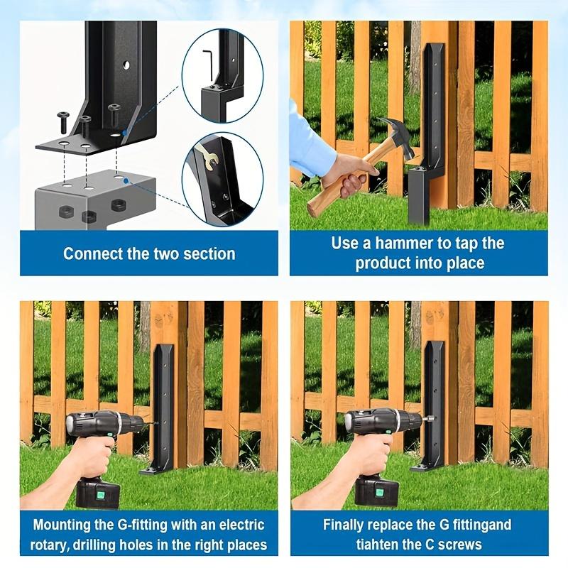 1/2 шт. Сверхпрочный стальной комплект для ремонта столбов забора с грунтовыми анкерами - Черный, Идеально подходит для деревянных и металлических заборов, Комплект для ремонта столбов