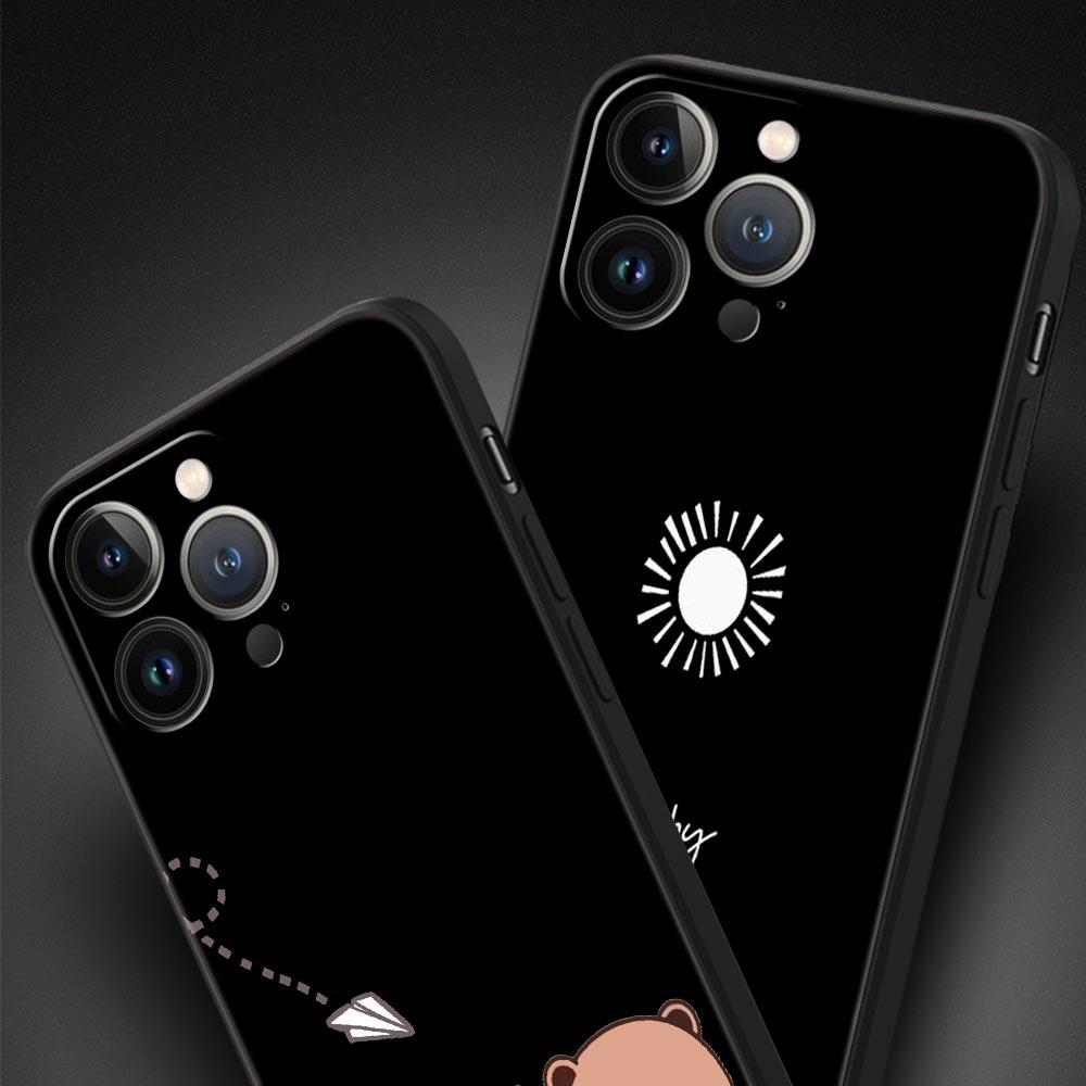 Couple Black and White Love Sun Moon Luxury Phone Case For iPhone 13 15 14 12 11 Pro MAX XR X SE XS 7 8 Plus Silicone Cover