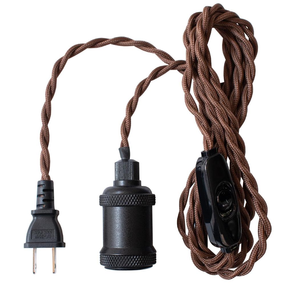 Ampoule Rizatta Socket Light, Outlet Type, E17, Single Light, with Intermediate Switch, Twisted Cord, Matte Black (Bulb Sold Separately)