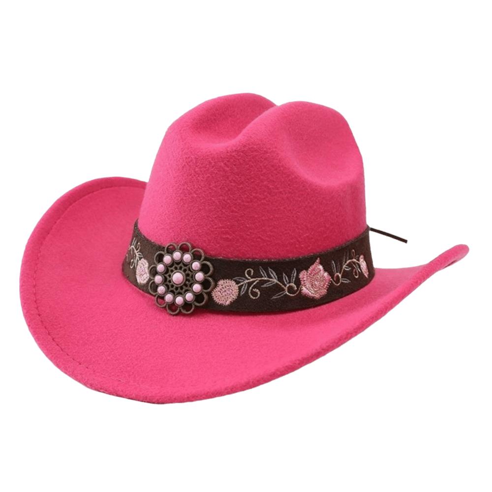 Soft Fedora Hat Floral Embroidery Sun Hat Vintage Felt Western Cowboy Hat Travel Outdoor