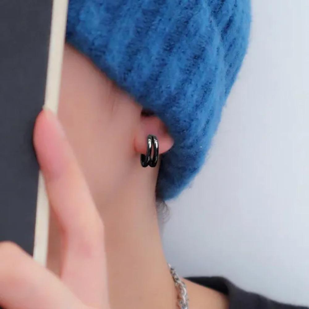 New Stainless Steel Hoop Earrings Punk Multilayer Round Double Hoop Hip Hop Earrings Pierced Stud Earrings Men Earrings