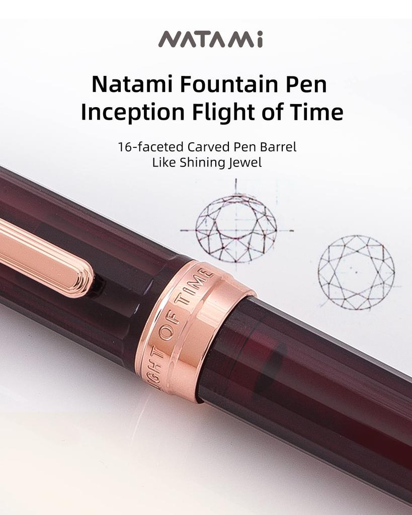 Natami Fountain Pen Fine Nib Transparent Clear Ink Converter Smooth Flow Rose Gold Trim Gift Leather Pouch Platinum Calligraphy (Sky Blue)