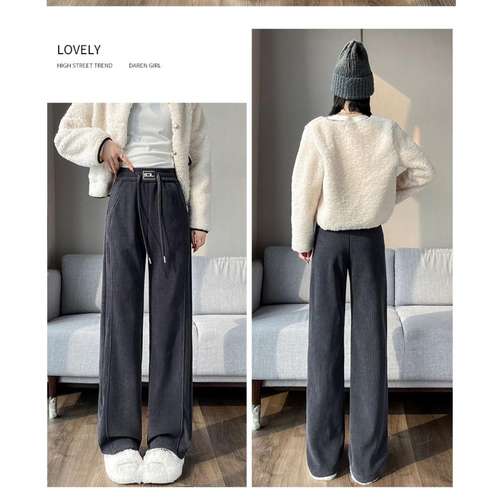 Super Thick Padded Thickened Wide-legged Trousers Women, Autumn and Winter Casual Loose Show High Straight Trousers