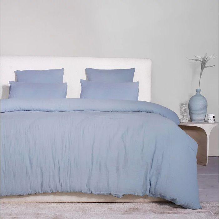 Housse De Couette + Taies - Douceur Bleu Givré - 240 X 260 Cm - 100% Gaze De Coton - Oeko-Tex®