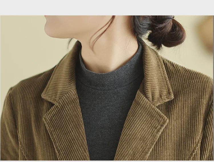 2024 Spring Women's Plus Size Corduroy Cotton Slim Suit Jacket