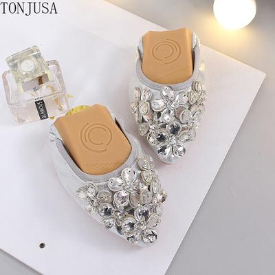 Остроносые туфли-лодочки Новые туфли с неглубоким вырезом, стразами и плоской подошвой, женские туфли с мягкой подошвой большого размера, обувь для женщин-интернет-знаменитостей