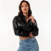 Women’s Jackets Faux Leather Long Sleeves Single Breasted Crop Top Punk  Jacket Short Motorcycle Coat Fashion Out Wear