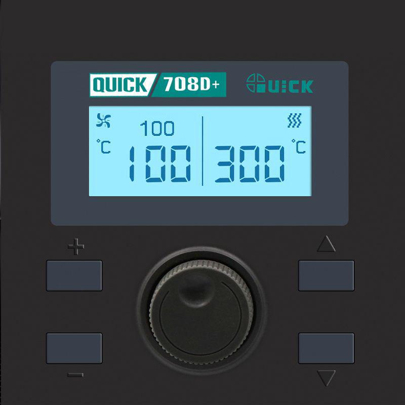 Цифровая паяльная станция 2-в-1 QUICK 708D+ с термофеном, регулируемой температурой и тремя каналами