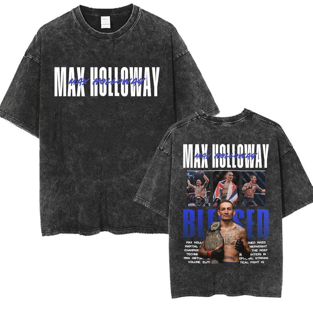 Ограниченная серия Мужские и женские футболки Max Holloway Blessed Retro Washed Мужские и женские Эстетика насилия Оверсайз футболка Летние топы Уличная одежда Футболка