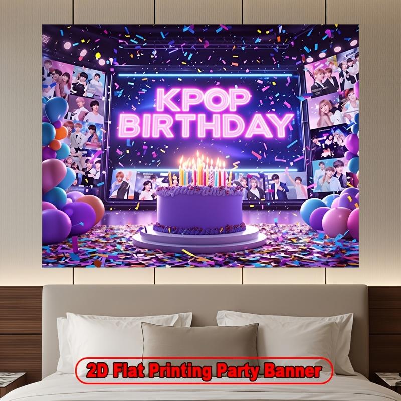 2D flat K-pop birthday party background banner, suitable for home decoration, photography, weddings, and birthdays