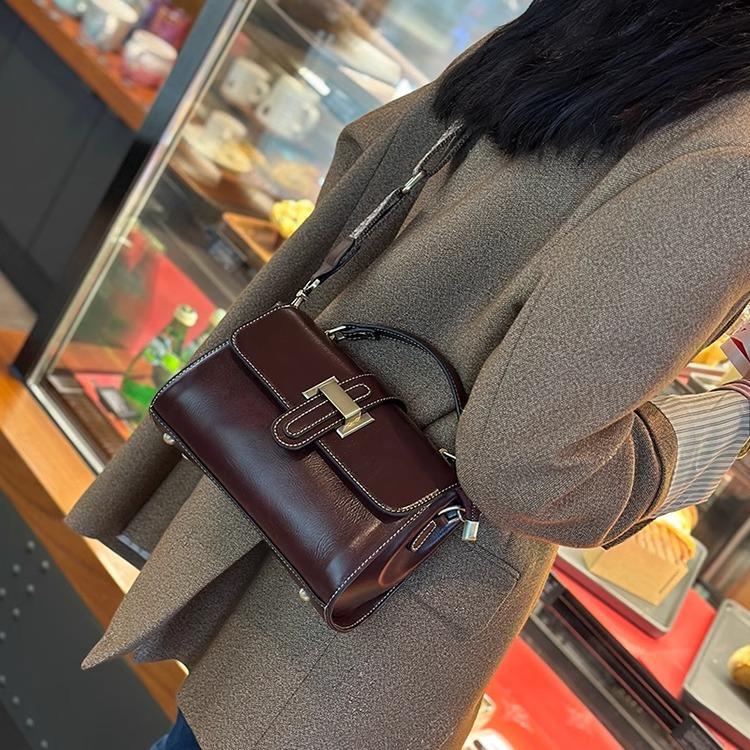 Genuine Leather Small Square Bag Women's Spring/Summer First Layer Cowhide Fashion All-match Messenger Bag Shoulder Crossbody Bag