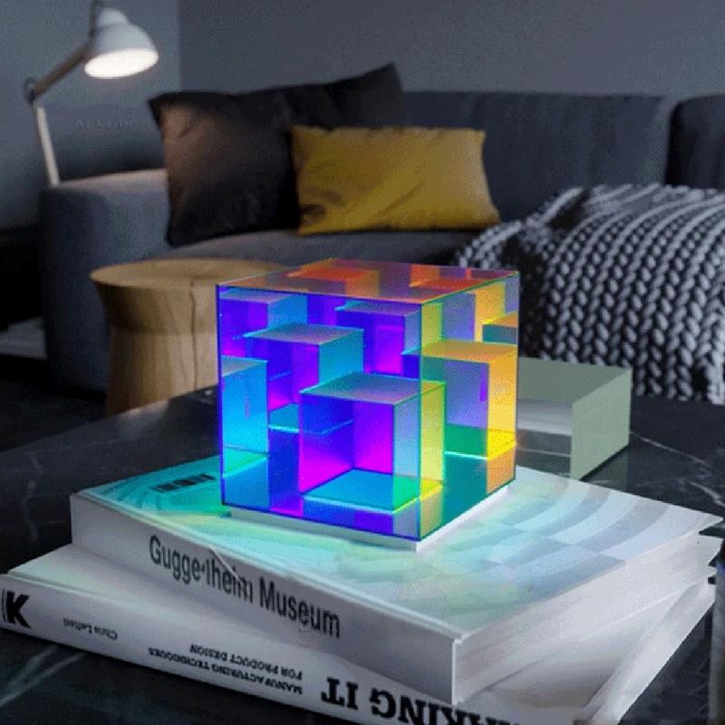Современная лампа настроения 3D-куб Настольная лампа Акриловое стекло 3D-куб Визуальное освещение для спальни Гостиной Кофейни Декор