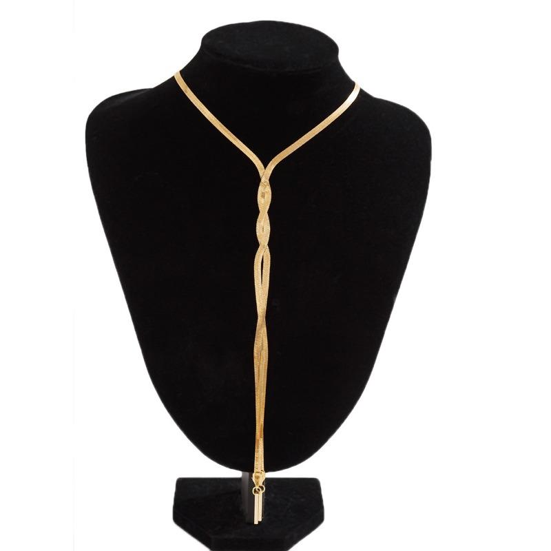 Крутое минималистичное медное ожерелье-цепочка в виде змеи для женщин, модное плетеное ожерелье с кристаллами и длинной кисточкой на ключицы, ожерелья, ювелирные изделия