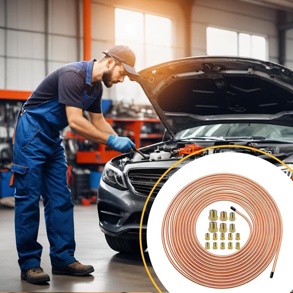 Тормозная трубка 3/16 3/16 Покрытый сплав 25 футов Комплект фитингов для тормозной трубки Фитинги с защитой от ржавчины Набор соединителей Инструмент для ремонта автомобиля Для торможения