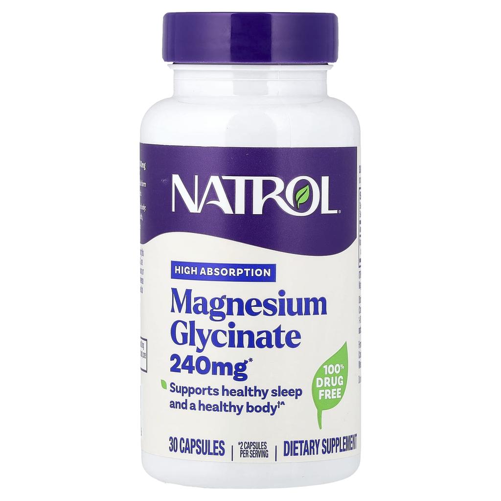 Natrol, Magnesium Glycinate, High Absorption, 30 Capsules (120mg per capsule)
