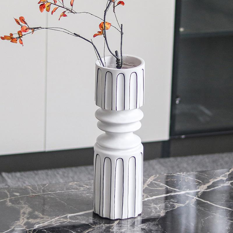 Современные европейские черно-белые полосатые вазы, простые украшения для дома, тумба под телевизор в прихожей, римская колонна, держатель для цветов