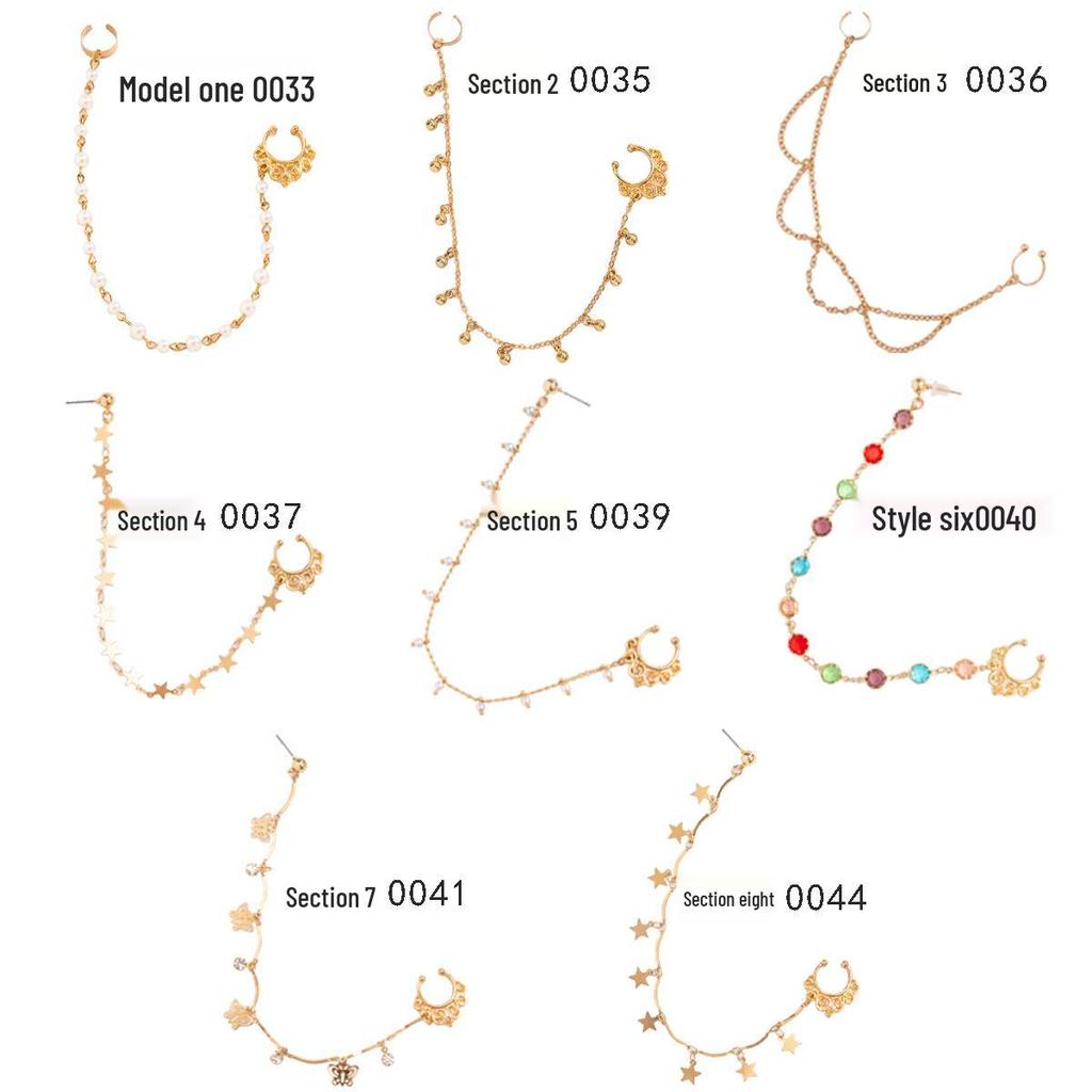 European & American Punk-Style Imitation Pearl Butterfly Tassel Earrings & Nose Clip for Women