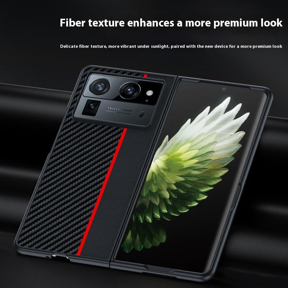 For TECNO Phantom V Fold2 Case Carbon Fiber Texture Leather + PC Anti-Drop Folding Phone Cover