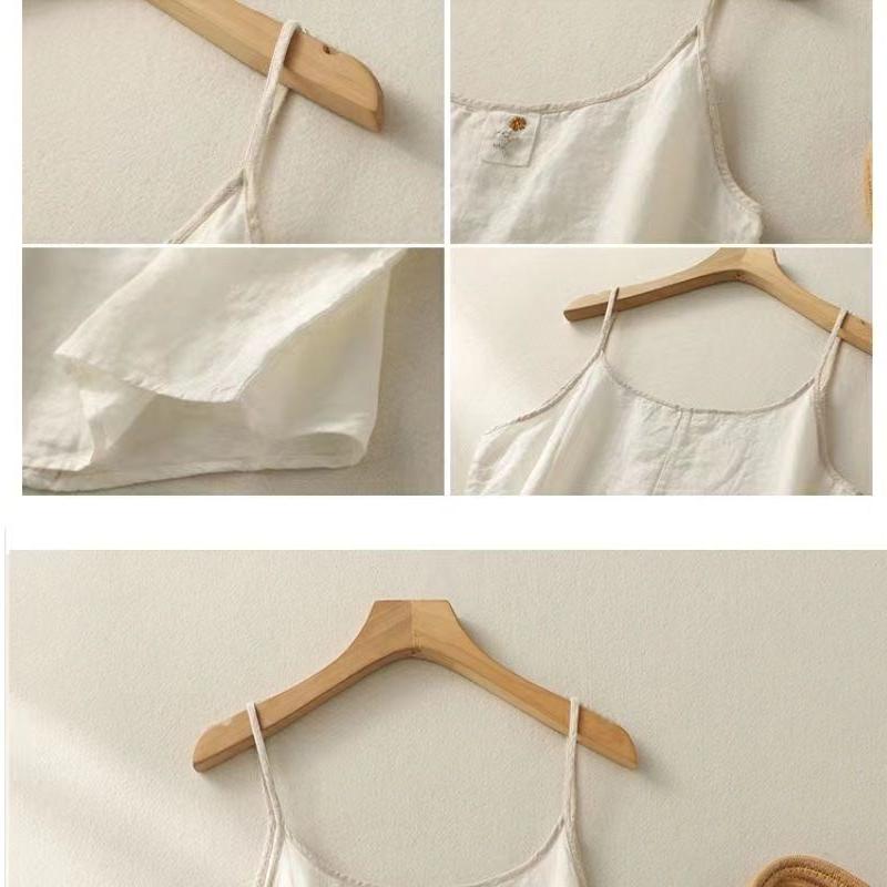 Винтажный вышитый льняной топ-комбинезон для женщин, летний свободный повседневный простой топ без рукавов