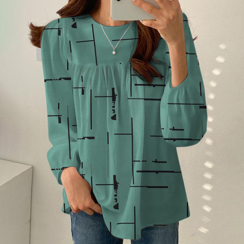 ZANZEA Женская повседневная блузка с круглым вырезом и длинным рукавом с принтом, топы