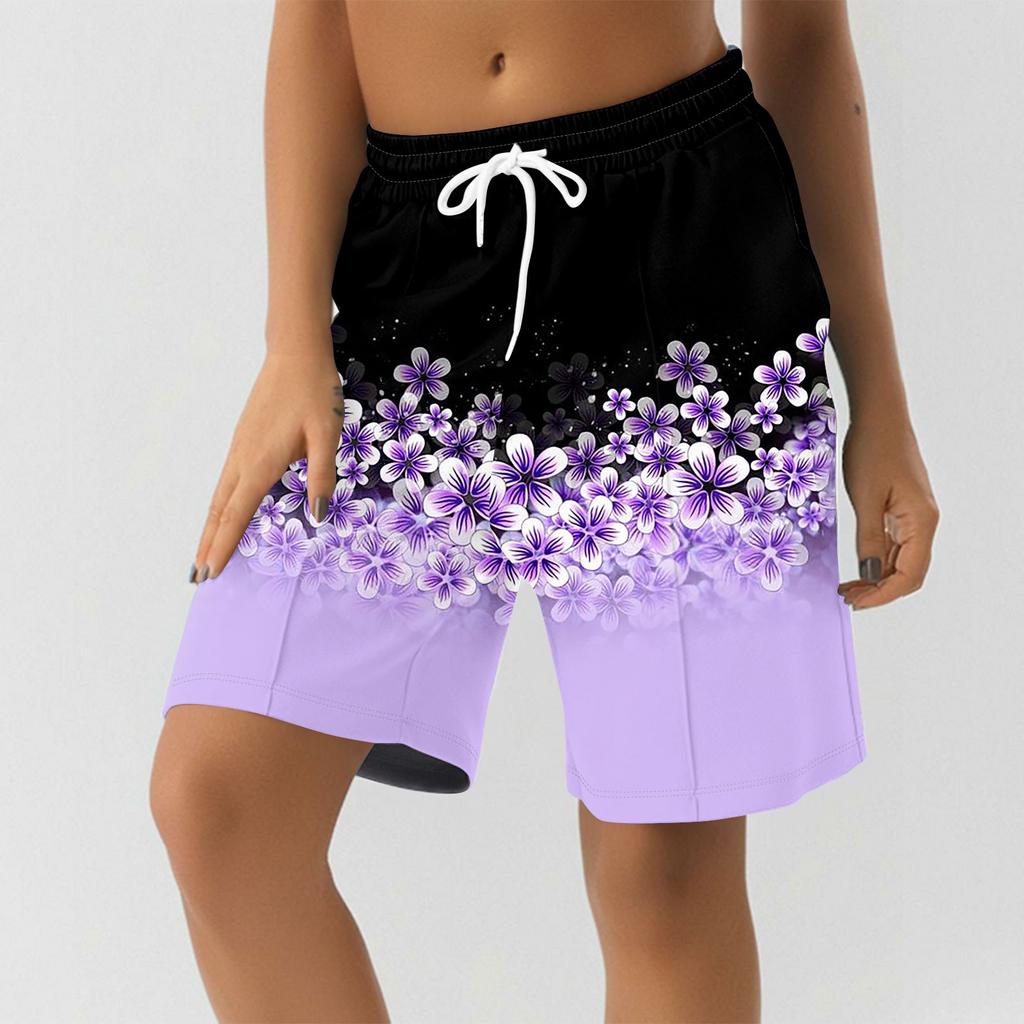 Shorts For Women Printing Workout Running Soft Yoga Shorts With Pockets