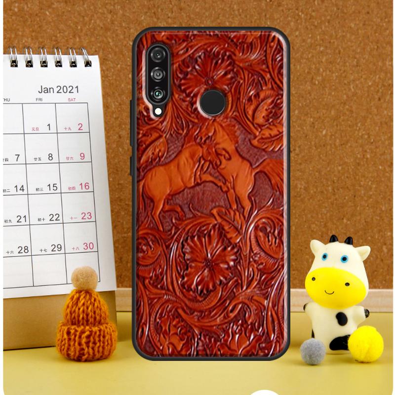 Brown Tooled Leather Pattern For Huawei Nova Y61 Y60 Y70 Y72 Y73 Y90 Y91 12i 11i 3i 7i 8i 9 10 SE P20 P40 P30 Lite Case
