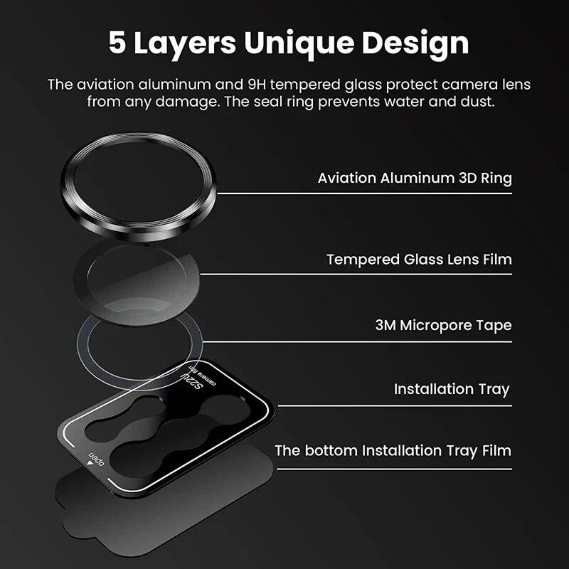 Полное покрытие Высокое качество для Samsung S24 Ultra S23 S22Plus A15 A25 A35 A55 A14 A24 A34 A54 Z флип 5 Z раза 5 4 3 металлическое кольцо объектив камеры из закаленного стекла