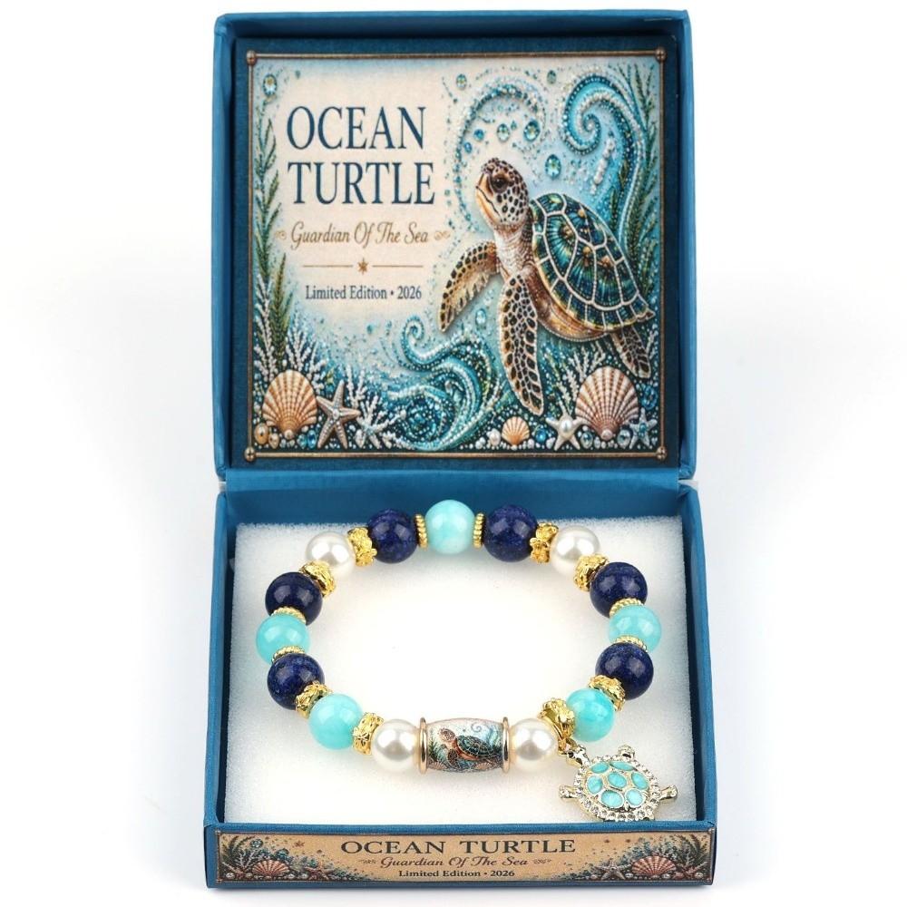 Crystal Sea Turtle Bracelet Pendant Floral Print Beaded Jewelry For Women Men