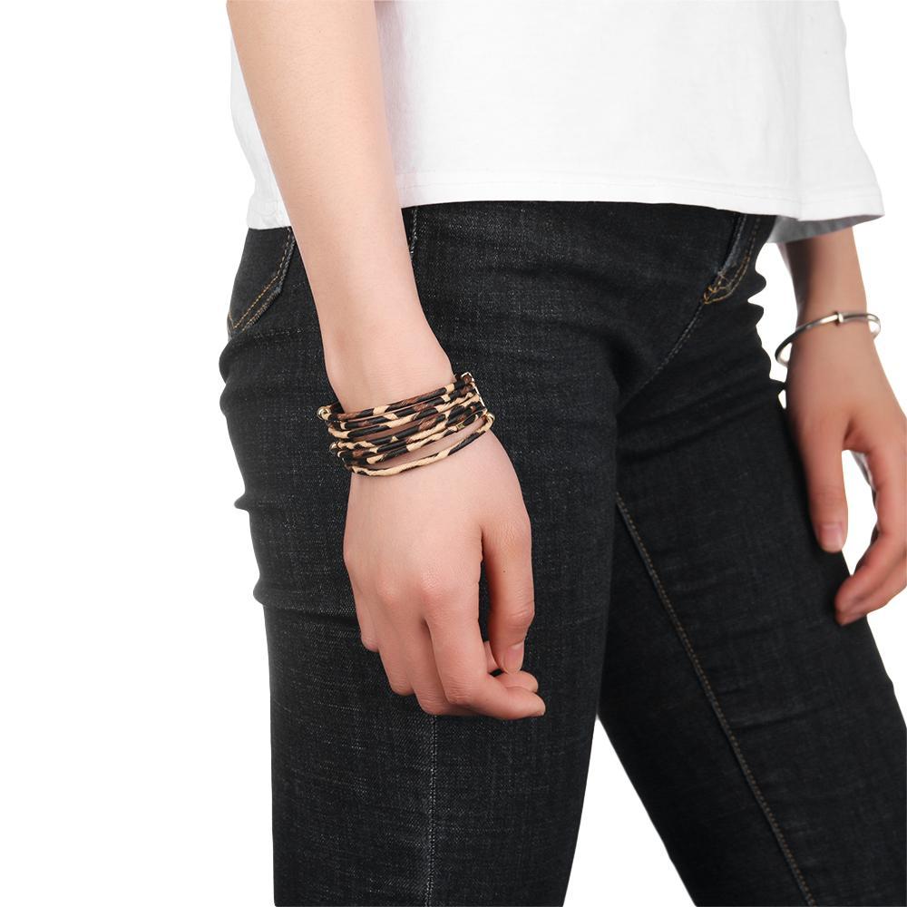 Women  Magnetic Clasp Bracelet Leopard Leather Bangle  Wide Wristband Bracelets & Bangles