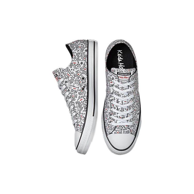 Converse Кит Haring x Chuck Taylor All Star Low Танцующие Фигуры Принт по всей поверхности Белый Черный Красный 171860C Унисекс Низкие Кеды из Канваса для Повседневной Жизни