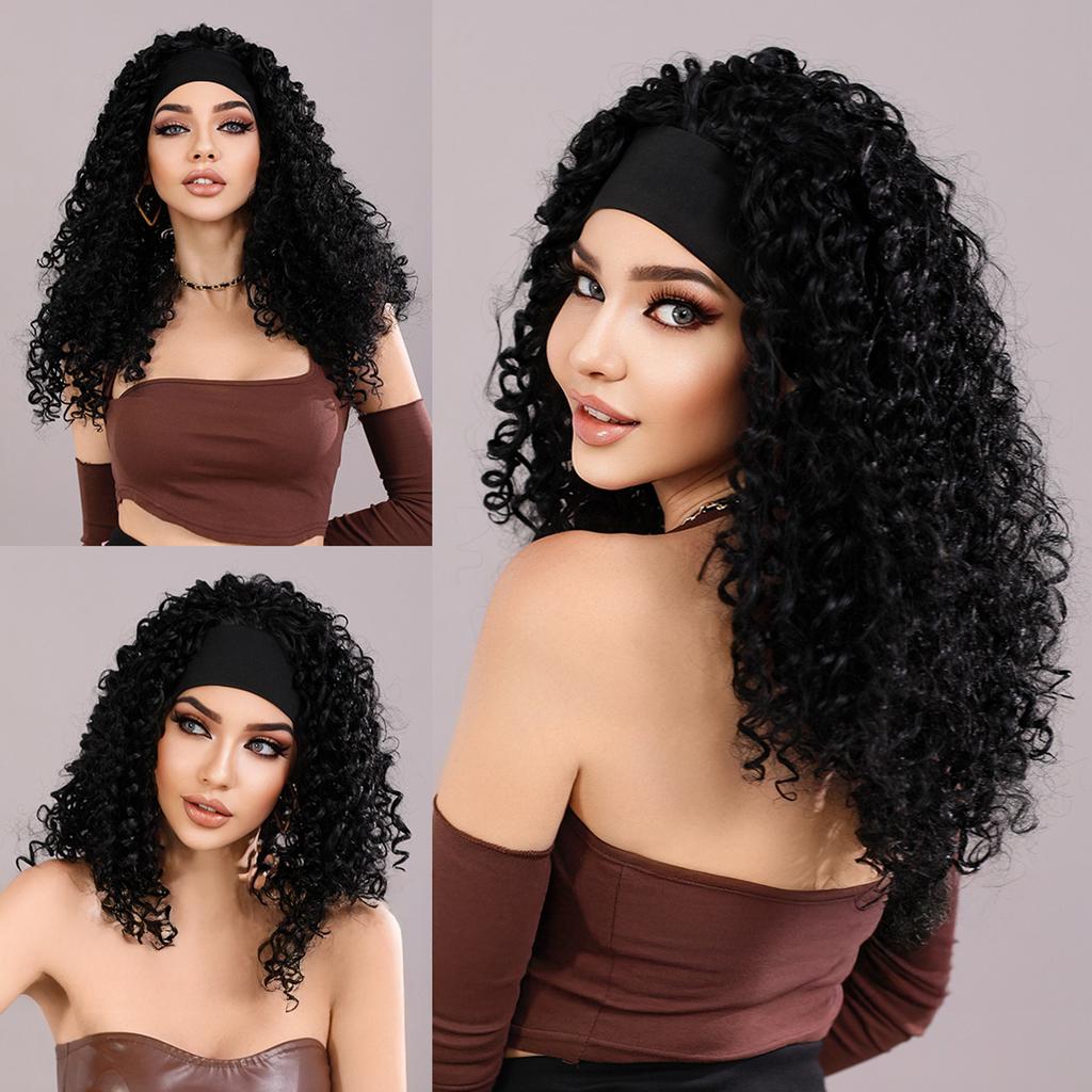24 Inch Synthetic Wig Headband Wig for Women African Curly Hair Heat Resistant Fiber Natural Comfortable Breathable