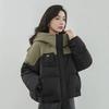 Женское зимнее короткое пальто с капюшоном и свободная хлопковая куртка на пуху в стиле пэчворк