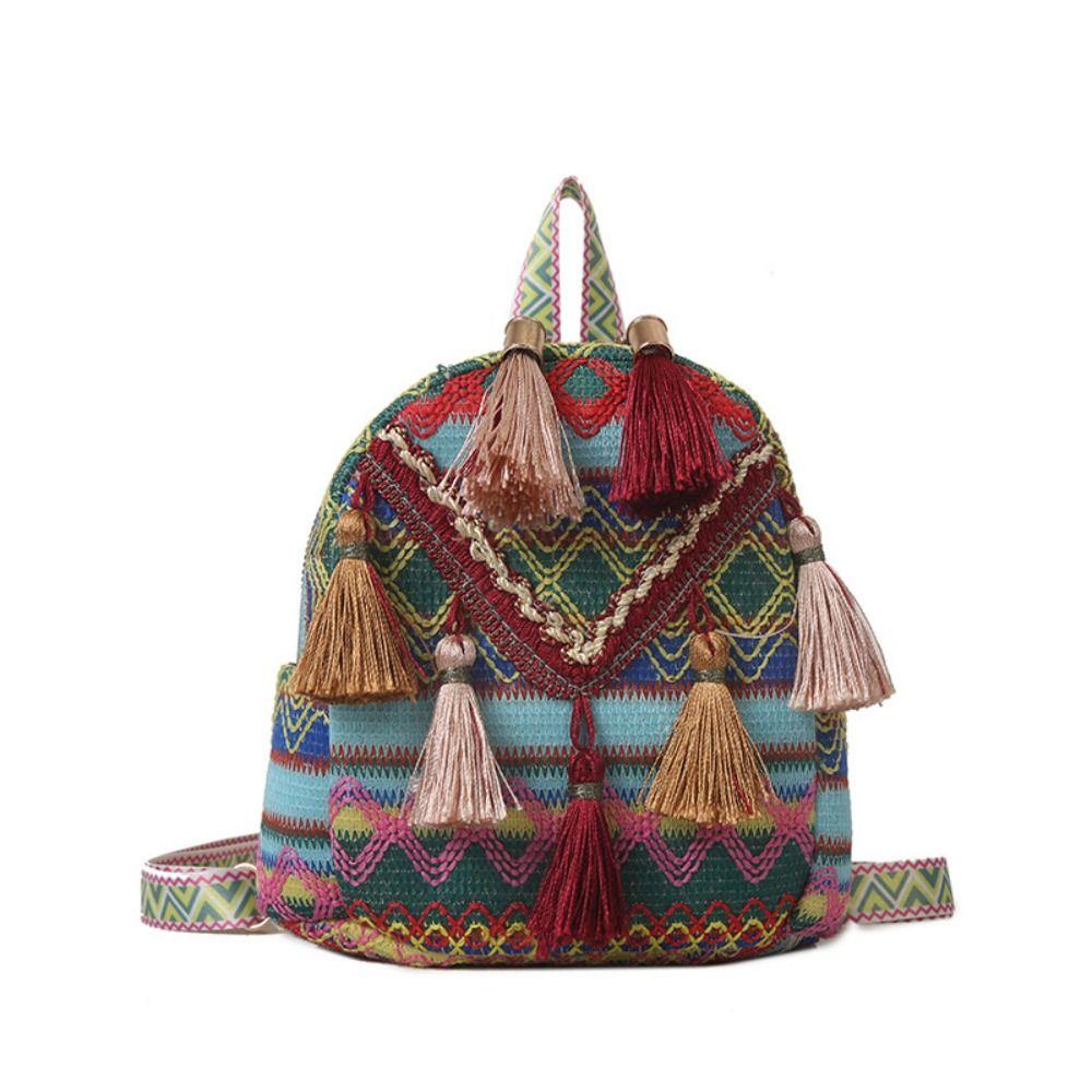 Stripe Ethnic Style Tassel Backpack Small School Bag Chinese Style Handbag Outdoor