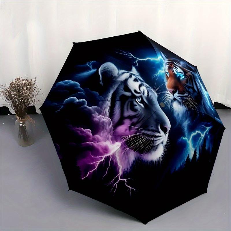 1pc Electric Storms and Tiger Faces Durable Cartoon Folding Umbrella,Compact Umbrella for Men and Women, Suitable for Travel or Daily Use.C092