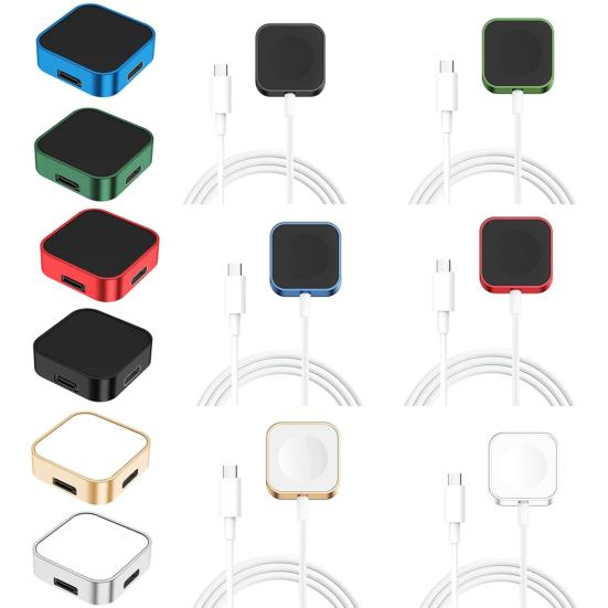 Беспроводное зарядное устройство для часов, беспроводная конструкция, магнитная зарядная док-станция Type-C, 8-контактный разъем, двухпортовая подставка для зарядки часов для Apple Watch