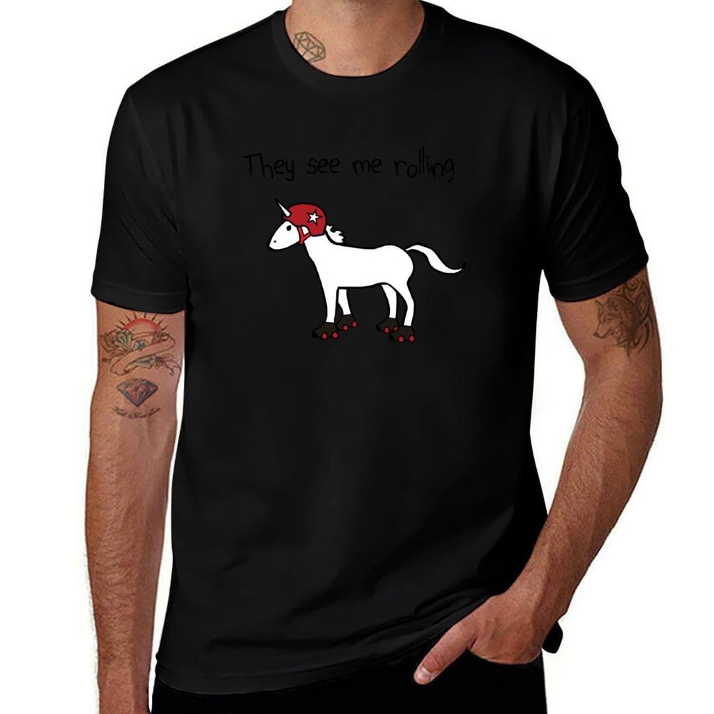 They See Me Rolling Roller Derby Unicorn Tshirt Plus Size Workout Short Sleeve Top Tshirt
