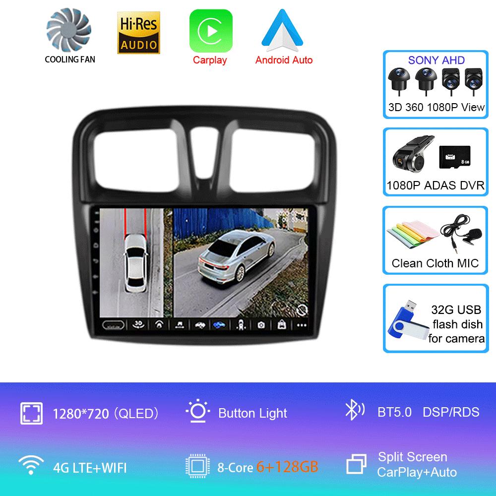 Автомобильное радио Android 14 Carplay для Renault Logan 2 Sandero 2 2012 2013 - 2019 Навигация GPS Мультимедийный проигрыватель Wi-Fi+4G BT DSP 2DIN