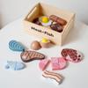 Деревянный игровой домик Симуляция Магнитные овощи Фрукты Разрезание Ле Еда Деревянный набор в коробке Разделочная доска Кастрюля Развивающие игрушки