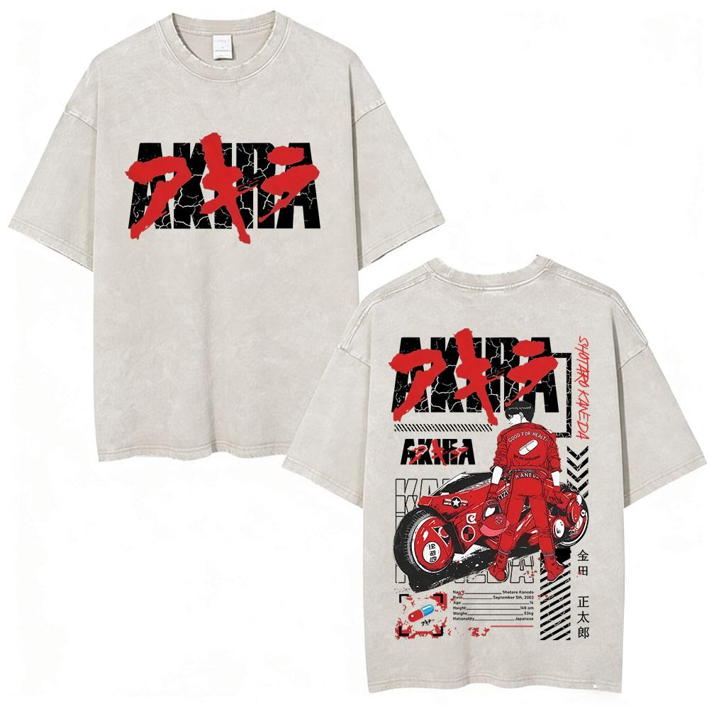 Anime Akira Vintage Washed T Shirts 90s Japanese Manga Shotaro Kaneda Tshirt Men Women Clothing Oversized Tshirts Streetwear