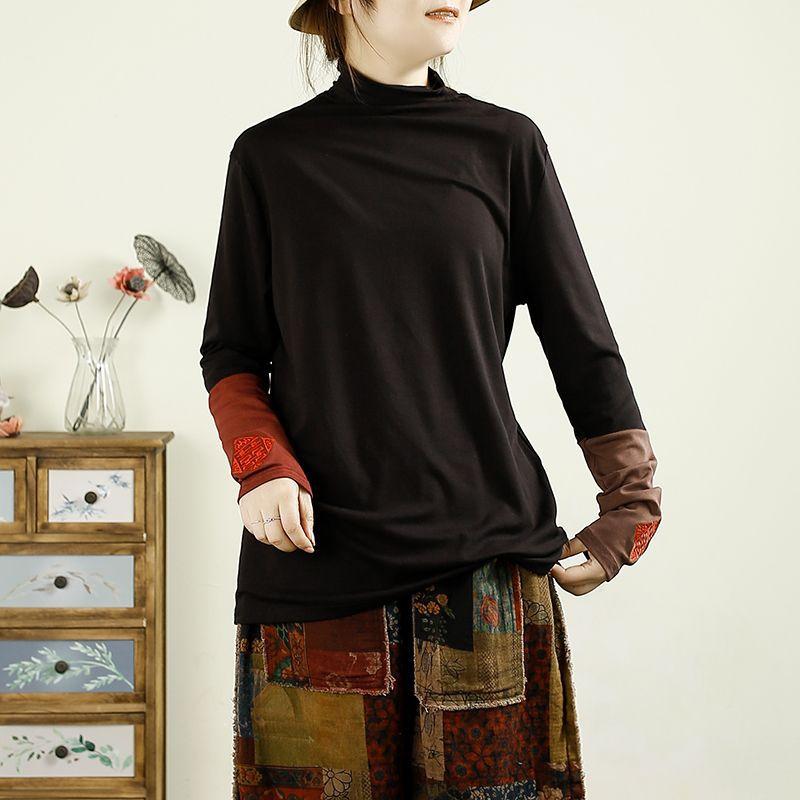 Double-sided Fleece Half-high Neck Bottoming Shirt for Women In Autumn and Winter New Pure Desire Style Cuff Embroidered Wedding Top