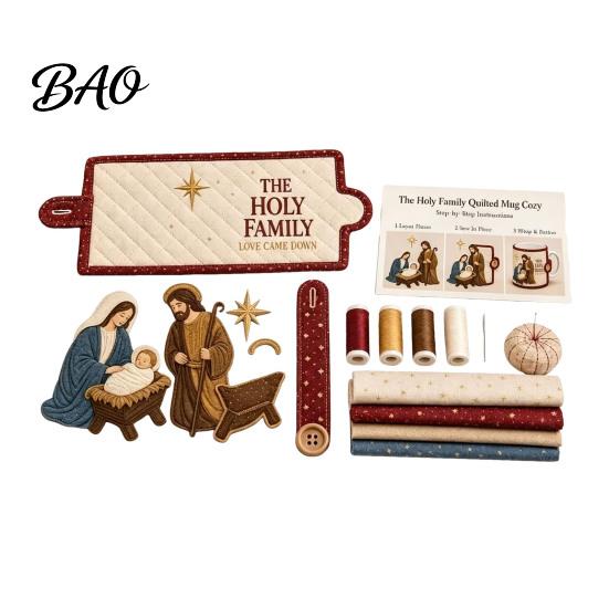 Creative Sewing Hobby Kits Christmas Faith Mug Cozy Kit, DIY Quilted Religious Wrap Craft Handcrafted Drink Sleeve Christian Making Kit for