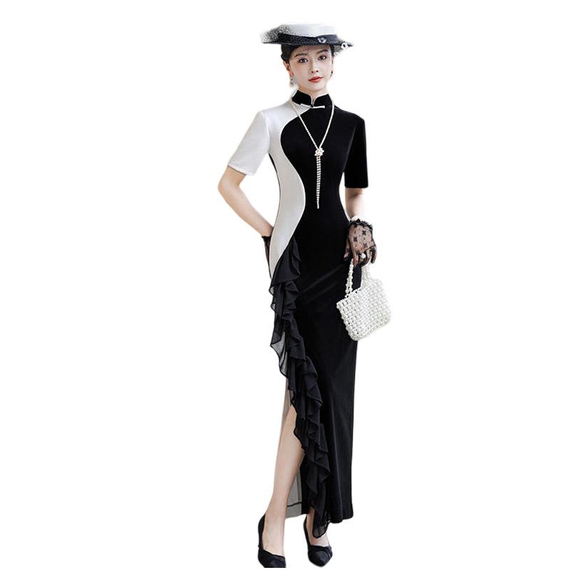 New improved cheongsam retro Chinese stand-up collar short-sleeved dress slim and thin young temperament cheongsam skirt